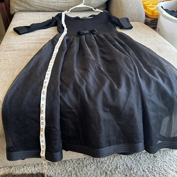 80s black Tadashi Organza and Jersey Gown tulle layers bow mid sleeve boat neck - Picture 8 of 16